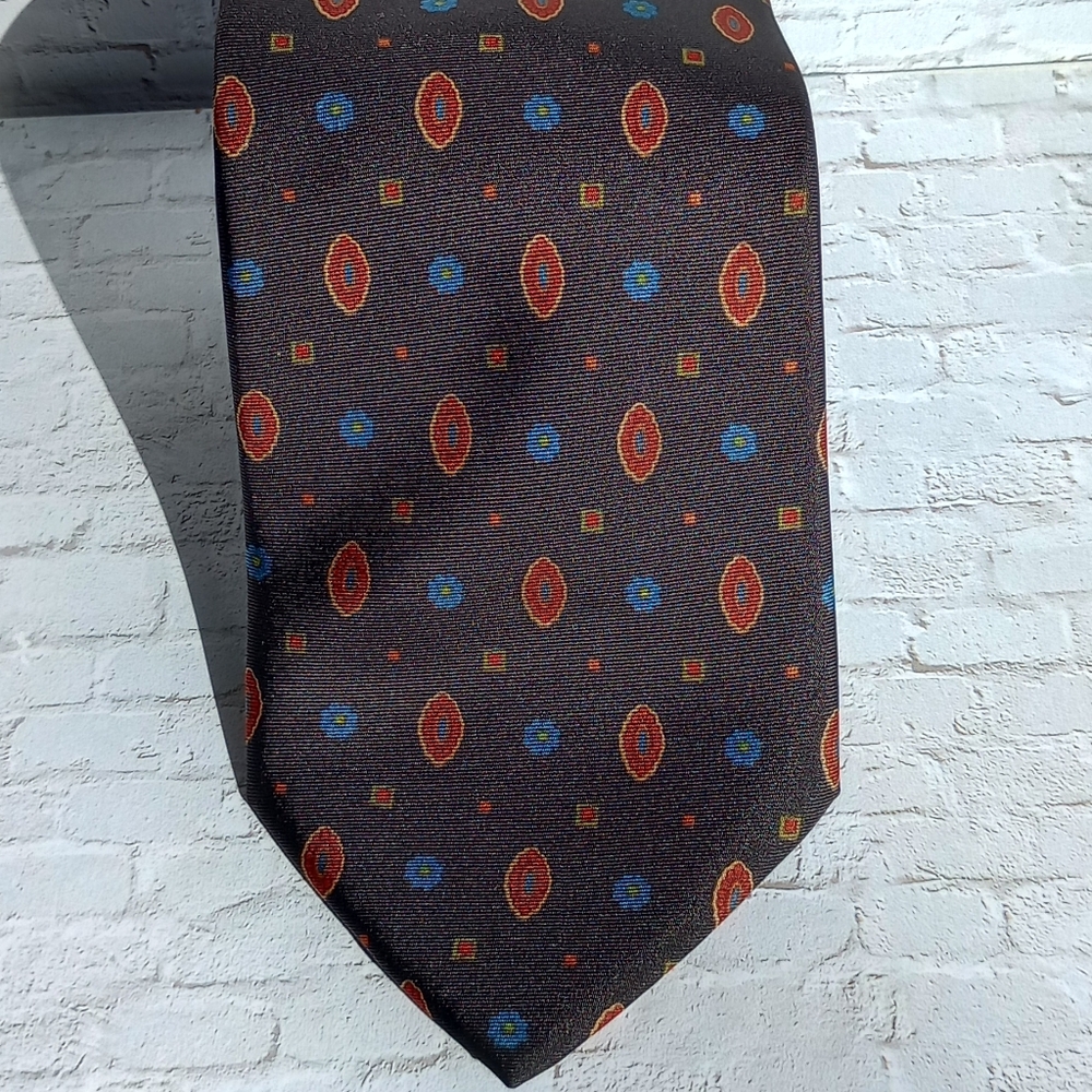 Lamberti Silk Tie | Black Flowers Shapes | Made in Italy